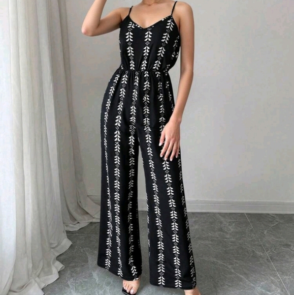 Women's Full Print Loose Casual Wide Leg Jumpsuit - Picture 4 of 4